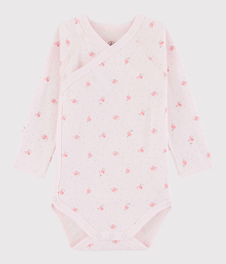 Lang&auml;rmeliger Baby-Body in Wickelform M&auml;dchen rosa/vielfarbig