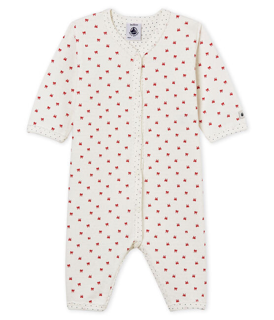 Baby Strampler aus gedoppeltem Jersey für Mädchen weiss MARSHMALLOW/rot TERKUIT
