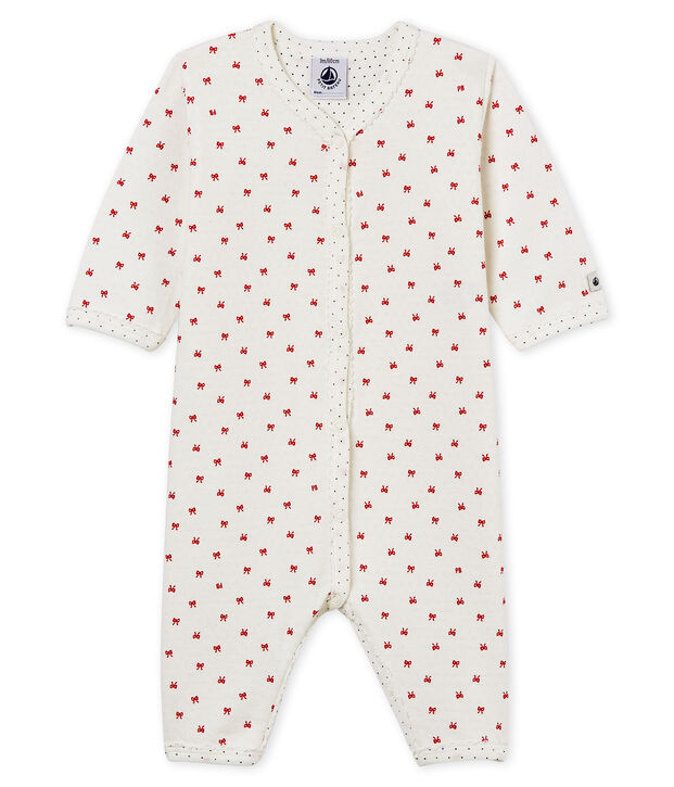 Baby Strampler aus gedoppeltem Jersey f&uuml;r M&auml;dchen weiss/rot