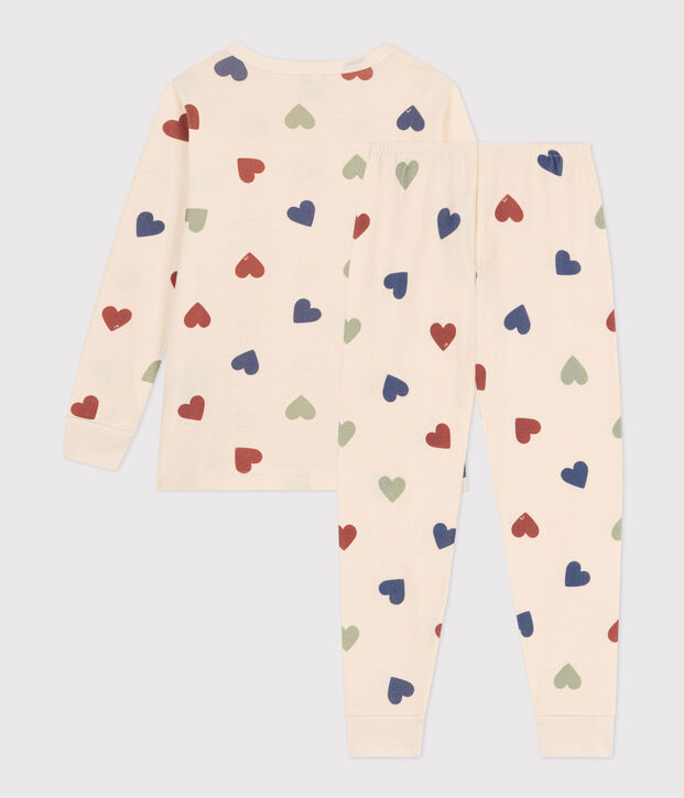 Kinderpyjama aus Baumwolle mit Herz-Printmotiv naturfarben/vielfarbig