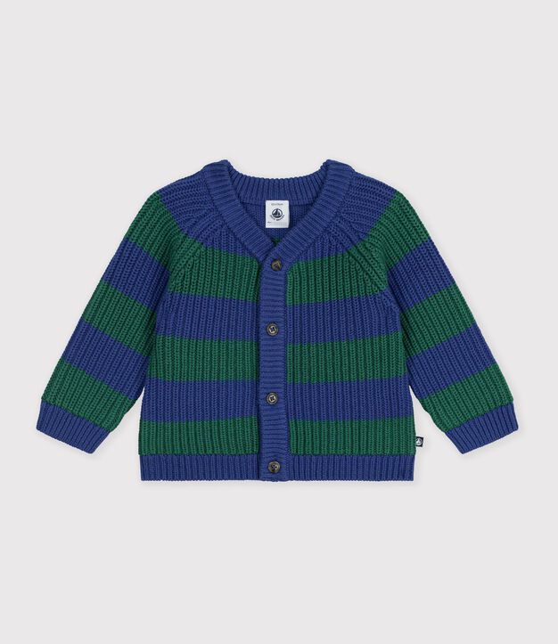 Baby-Cardigan aus Woll- und Baumwollstrick mit Streifen vielfarbig/gr&uuml;n