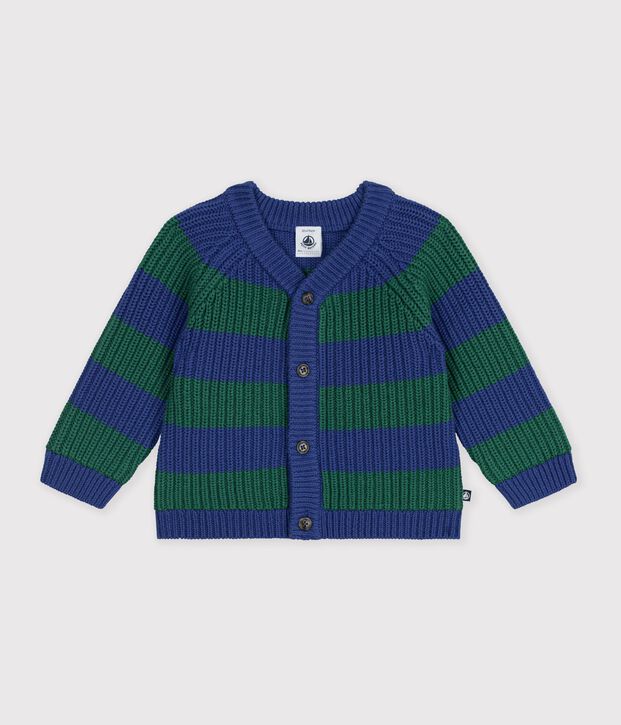 Baby-Cardigan aus Woll- und Baumwollstrick mit Streifen vielfarbig/gr&uuml;n
