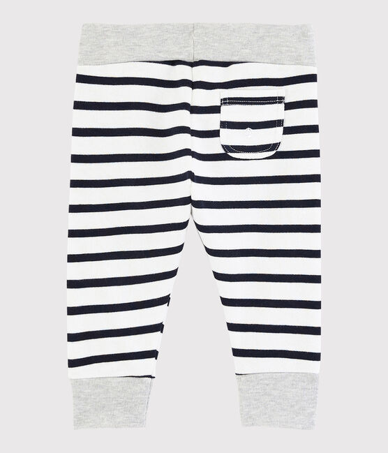 Gestreifte Baby-Hose für Jungen weiss MARSHMALLOW/blau SMOKING