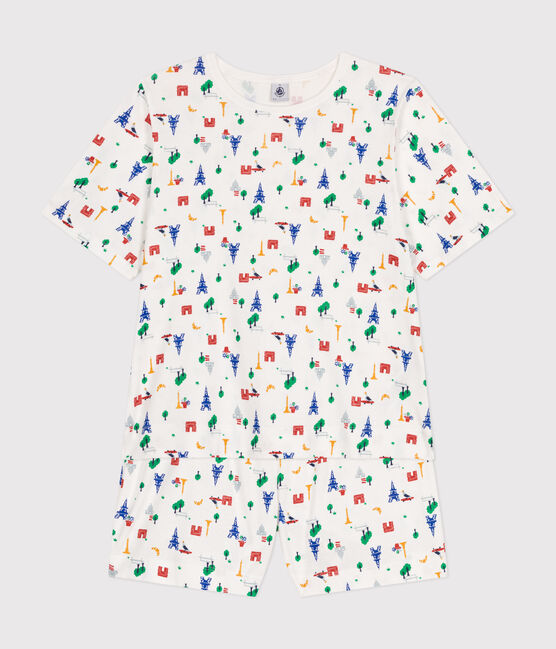 Damen-Pyjama, Shorts und T-Shirt aus Baumwolle mit Paris-Motiv weiss MARSHMALLOW/blau MEDIEVAL/ MULTICO