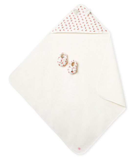 Set mit Badetuch und Babyschuhen aus Bouclé-Frottier und Rippstrick weiss MARSHMALLOW/rosa GRETEL/ MULTICO