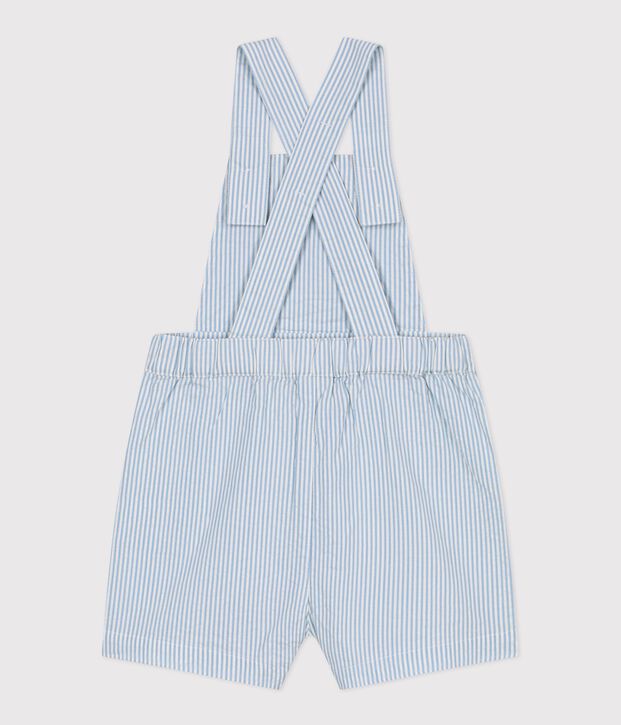 Kurzbeinige Baby-Latzhose aus Baumwolle mit Streifen blau/blau