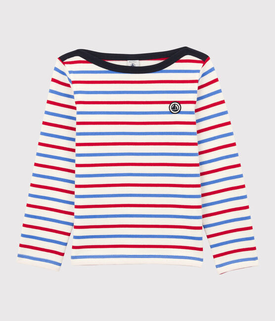 Streifenshirt aus Baumwolle für Mädchen und Jungen weiss MARSHMALLOW/rot BRASIER/blau PEPS