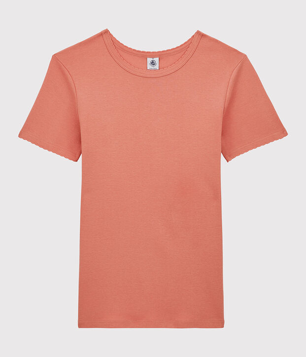 Eng anliegendes T-Shirt aus Bio-Baumwolle mit Pikotkante f&uuml;r Damen rosa