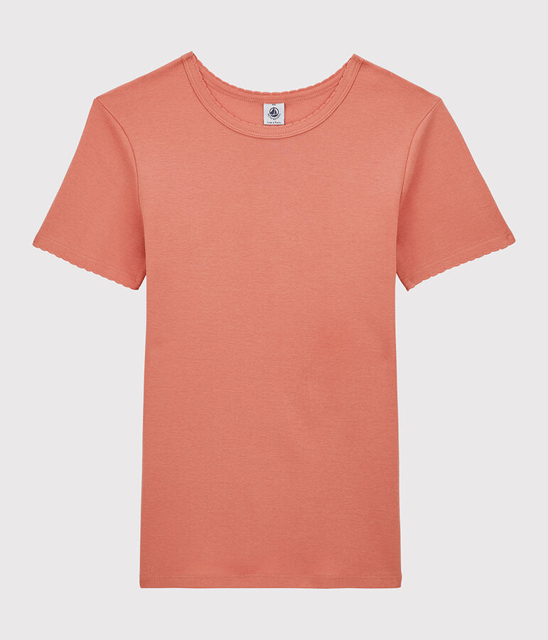 Eng anliegendes T-Shirt aus Bio-Baumwolle mit Pikotkante f&uuml;r Damen rosa PAPAYE