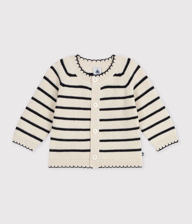 Baby-Cardigan aus Baumwolle mit Streifen naturfarben/blau