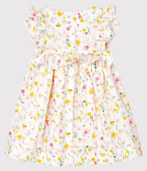 Gemustertes kurz&auml;rmeliges Baby-Kleid f&uuml;r M&auml;dchen weiss/vielfarbig