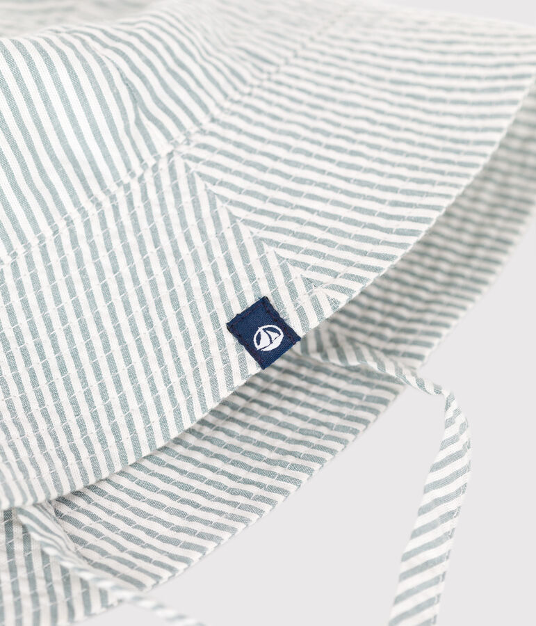 Baby-Sonnenhut aus Seersucker zum Binden weiss MARSHMALLOW/blau BRUT