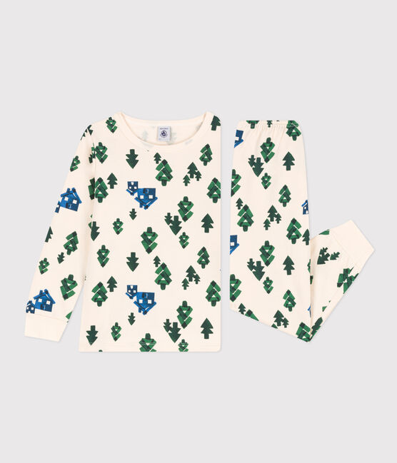 Kinderpyjama aus Molton mit Chalet-Motiv weiss AVALANCHE/ MULTICO