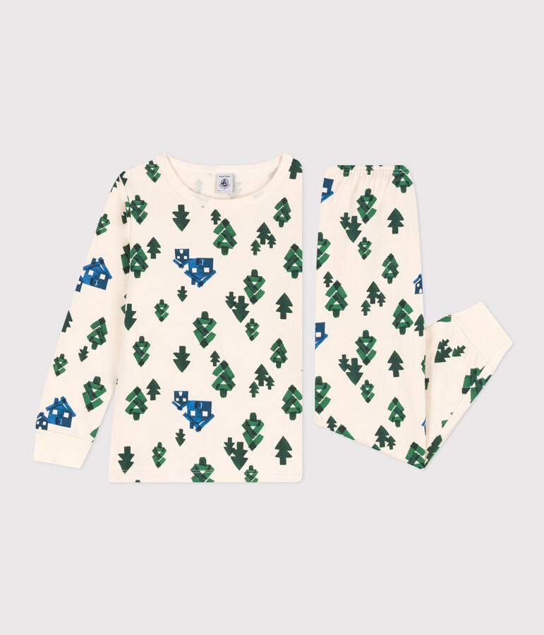 Kinderpyjama aus Molton mit Chalet-Motiv naturfarben/vielfarbig