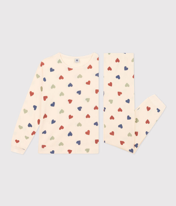 Damenpyjama aus Baumwolle mit Herzmotiv naturfarben/vielfarbig