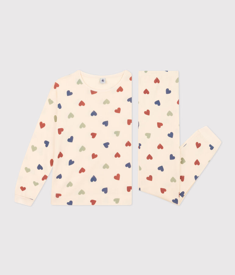 Damenpyjama aus Baumwolle mit Herzmotiv naturfarben/vielfarbig