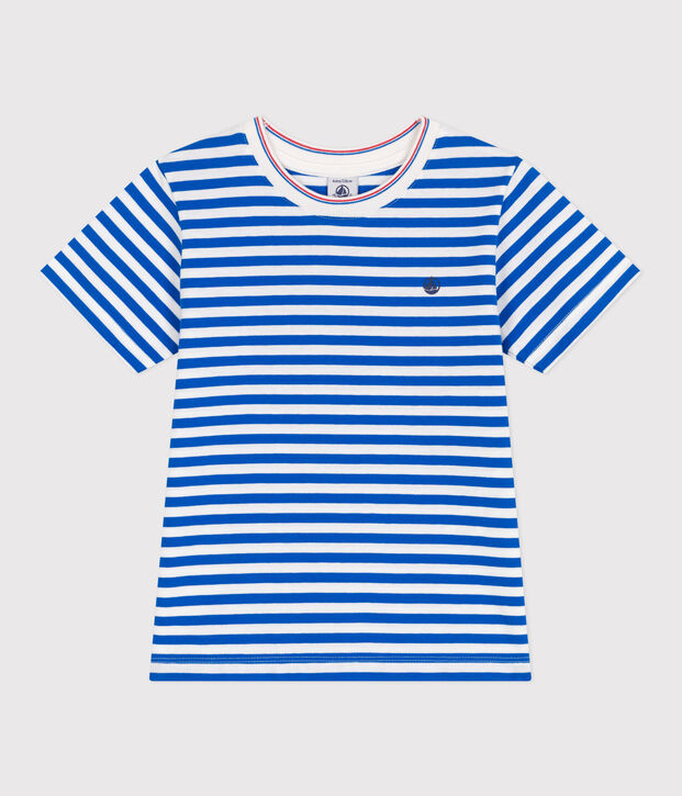 Kurz&auml;rmeliges Kinder-T-Shirt aus Baumwolle mit Streifen blau/weiss
