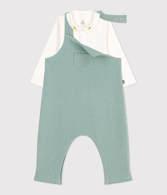 Newborn-Set Latzhose und bestickter Body aus Baumwolle grün PAUL