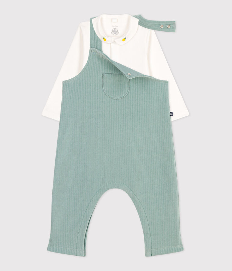 Newborn-Set Latzhose und bestickter Body aus Baumwolle gr&uuml;n
