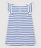 Kurzärmeliges Kinder-Kleid aus Baumwolle für Mädchen weiss MARSHMALLOW/blau SURF