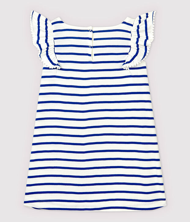 Kurz&auml;rmeliges Kinder-Kleid aus Baumwolle f&uuml;r M&auml;dchen weiss/blau