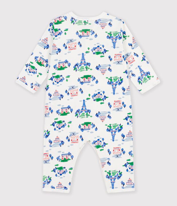 Baby-Baumwollpyjama ohne F&uuml;&szlig;e mit Paris-Print weiss/vielfarbig