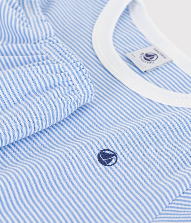 Kinder-Kurzpyjama aus Baumwolle mit Streifen blau/weiss