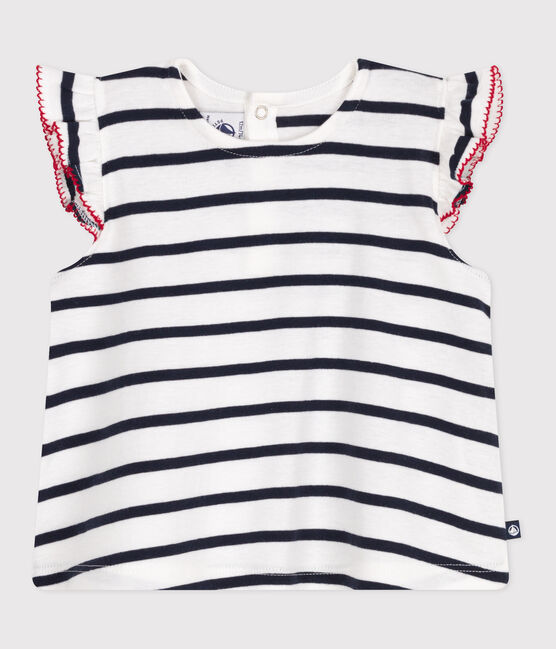 Ärmellose Baby-Bluse aus Baumwolle mit Streifen weiss MARSHMALLOW/blau SMOKING
