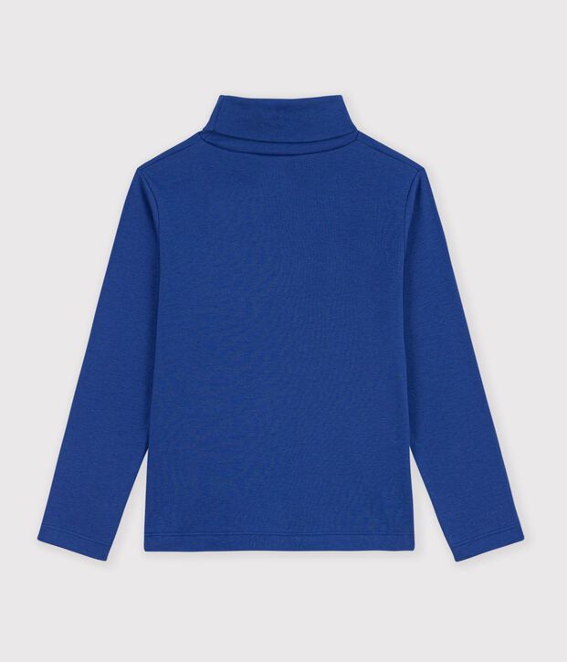 Kinder-Rollkragenshirt aus einfarbiger Baumwolle blau