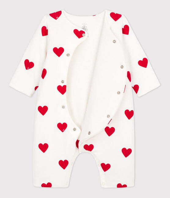 Baby-Langoverall aus Rippstrick mit roten Herzen weiss MARSHMALLOW/rot TERKUIT