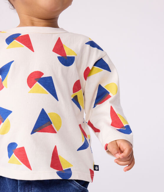 Langärmeliges Baby-T-Shirt aus Baumwolle mit Schiffchenmuster MILK/ MULTICO