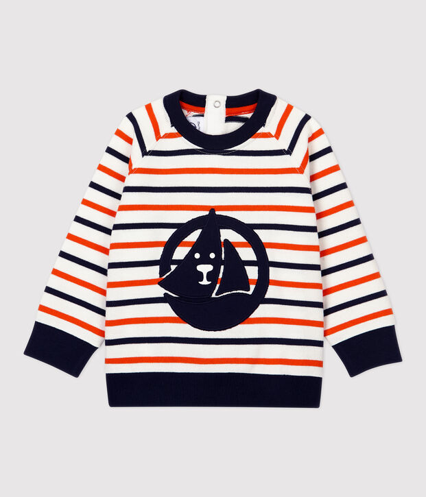 Baby-Sweatshirt aus Molton. weiss/blau/orange