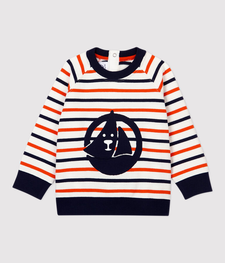 Baby-Sweatshirt aus Molton. weiss/blau/orange