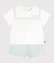 2-teiliges Baby-Set aus Baumwolle/Leinen, Oberteil mit Matrosenkragen weiss/blau