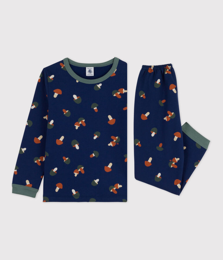 Kinderpyjama aus Molton mit Pilzmotiv blau/vielfarbig