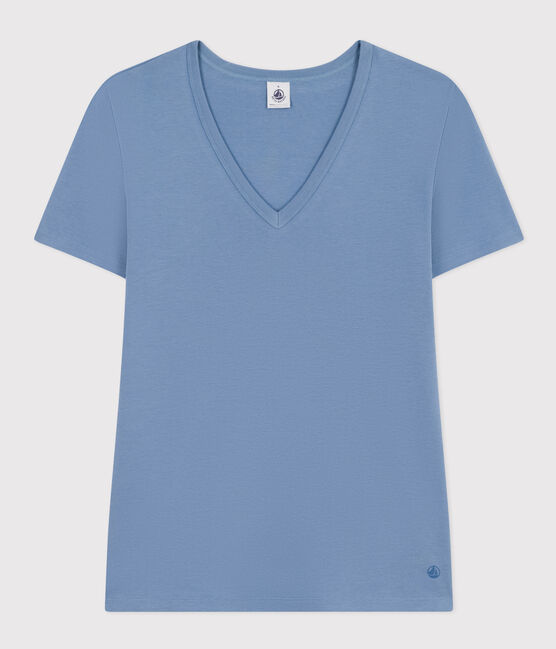 Damen-T-Shirt L'Iconique mit V-Ausschnitt aus Baumwolle, unifarben blau BEACH