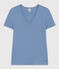 Damen-T-Shirt L'Iconique mit V-Ausschnitt aus Baumwolle, unifarben blau BEACH