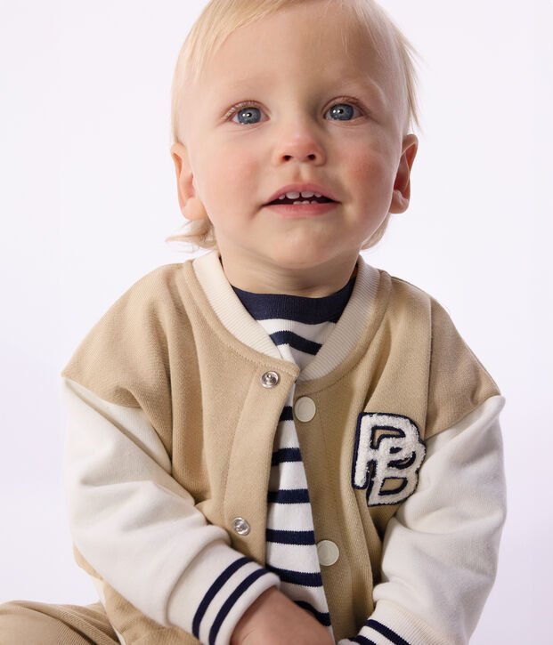 Baby College-Jacke aus Baumwolle im Colorblock mit Aufn&auml;her beige/naturfarben