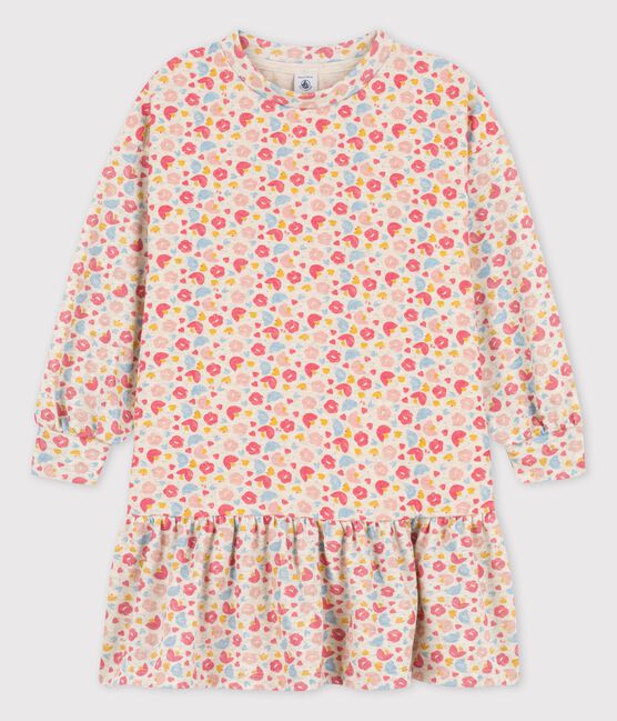 Langärmeliges Kleid aus Wolle und Baumwolle für Mädchen beige MONTELIMAR/weiss MULTICO