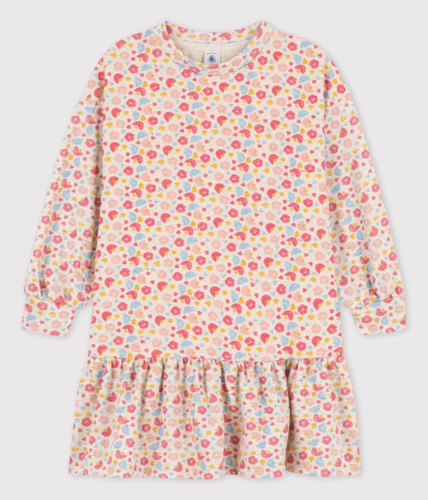 Lang&auml;rmeliges Kleid aus Wolle und Baumwolle f&uuml;r M&auml;dchen beige/vielfarbig