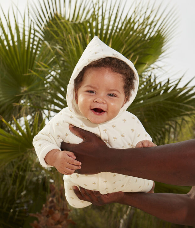 Langer wattierter Baby-Overall aus Baumwolle mit Kapuze weiss/vielfarbig