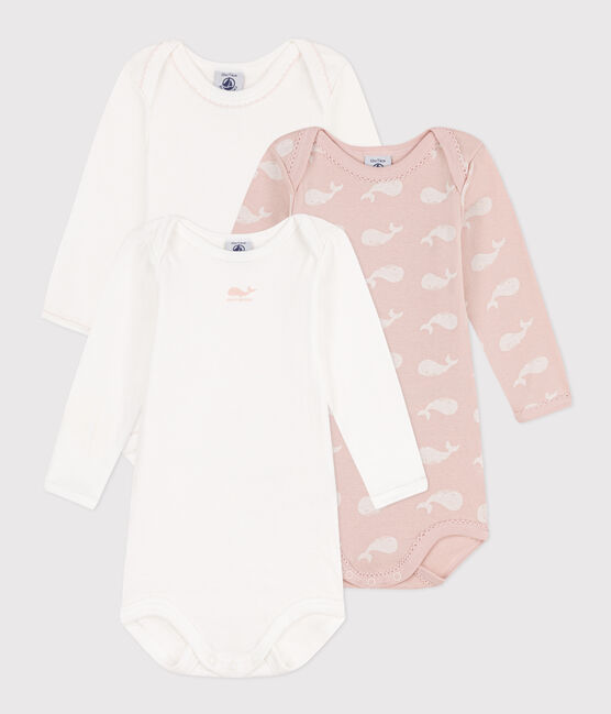 3er-Set langärmelige Baby-Bodys aus Baumwolle mit rosa Walen variante 1