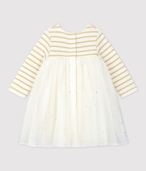 Langärmeliges Babykleid aus Materialmix für Mädchen beige COQUILLE/gelb LUREX DORE