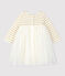 Langärmeliges Babykleid aus Materialmix für Mädchen beige COQUILLE/gelb LUREX DORE