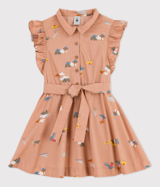 &Auml;rmelloses Kinderkleid aus Popeline f&uuml;r M&auml;dchen beige/vielfarbig