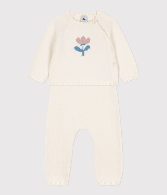 Baby-Set aus Woll- und Baumwoll-Strick weiss MARSHMALLOW