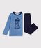 Kinder-Pyjama aus einfarbigem Nicki mit Motiv blau/blau