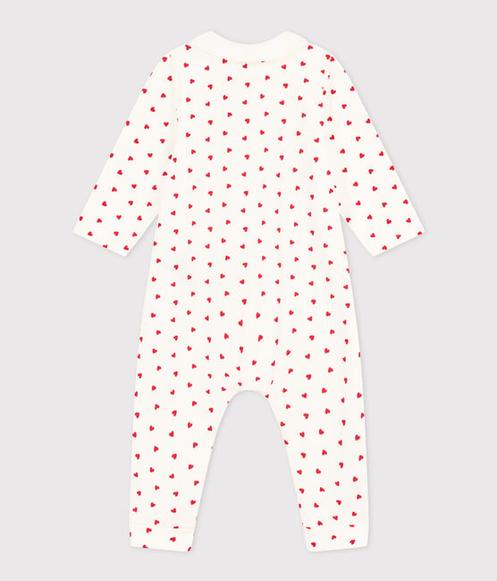 Baby-Langoverall aus Molton, mit kleinen Herzen bedruckt weiss MARSHMALLOW/rot TERKUIT