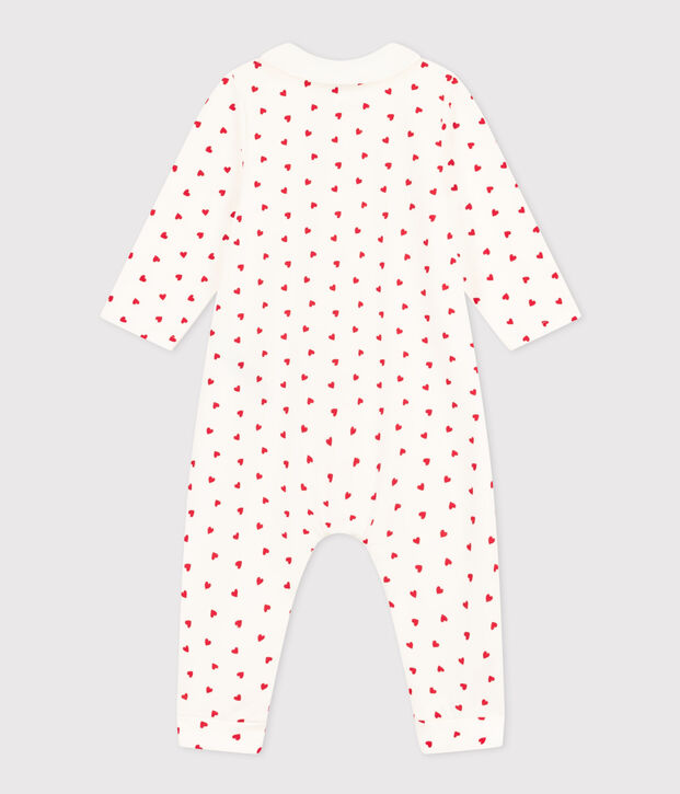 Baby-Langoverall aus Molton, mit kleinen Herzen bedruckt weiss/rot