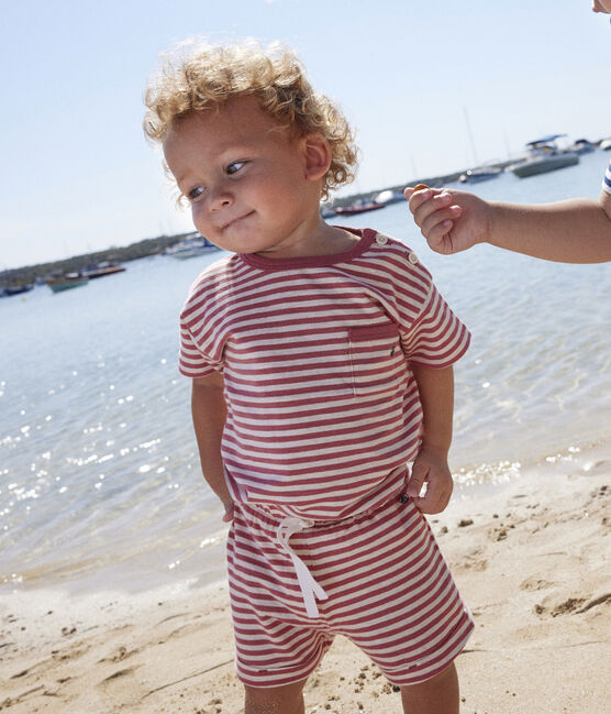 Baby-Shorts aus gestreiftem geflammtem Jersey rosa PAPI/beige AVALANCHE